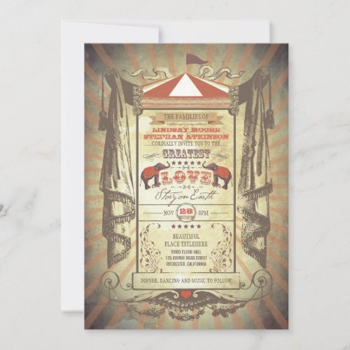 Elephants Carnival Circus Wedding Invitations - Unique old wedding invitation inspired by a vintage circus theme with two elephants. How Fun!  


 

