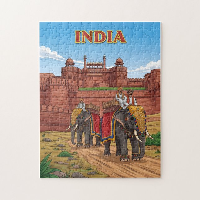 Elephants carrying riders  jigsaw puzzle (Vertical)