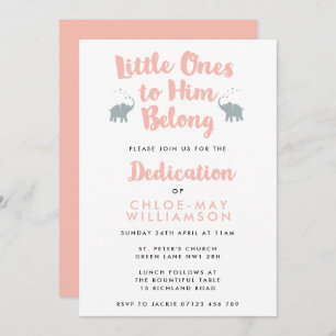 Elephants Christian Dedication Invitation Coral