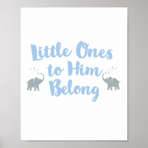 Elephants Christian Nursery Poster  Blue