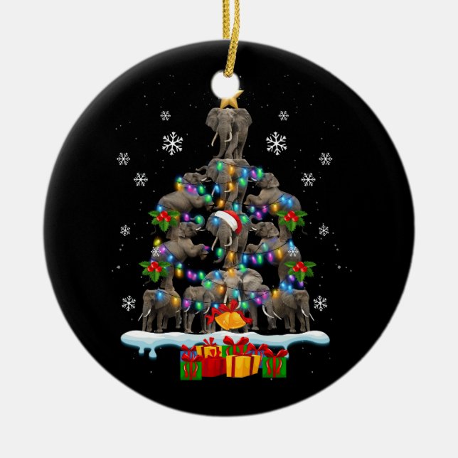 Elephants Christmas Tree Elephant Lover Animal Wil Ceramic Ornament (Front)