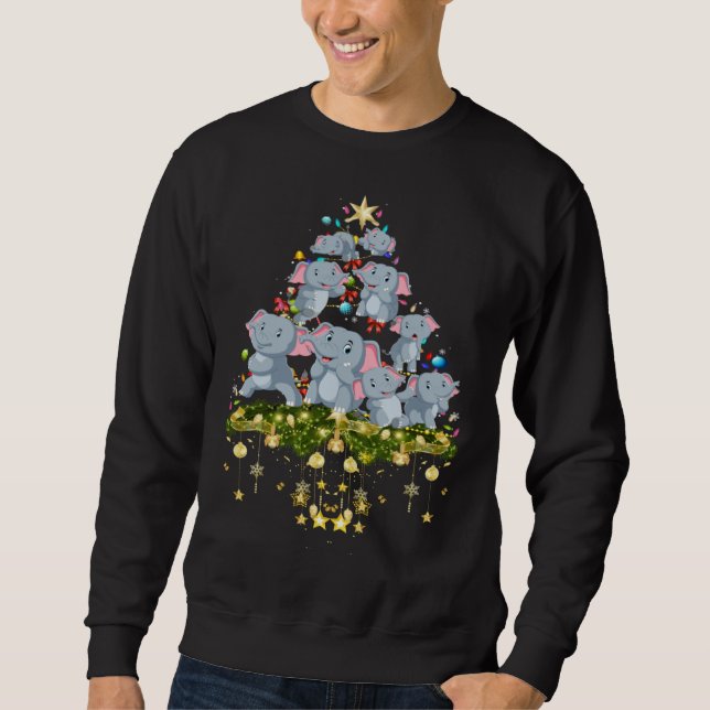 Elephants Christmas Tree Lights Holiday Elephant Sweatshirt (Front)