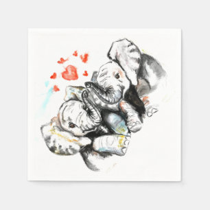 Elephants Couple Love Napkins - Customizable