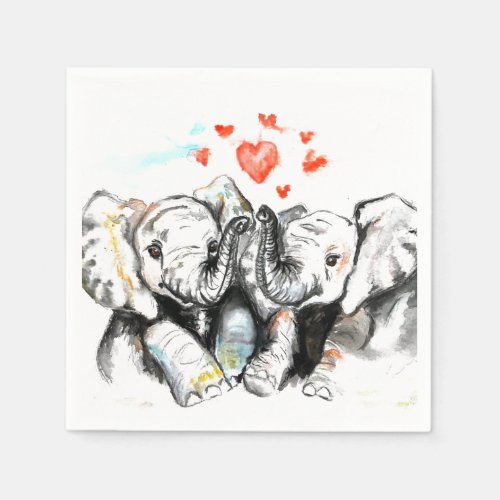 Elephants Couple Love Napkins Painting