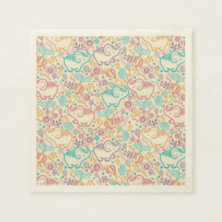 Elephants Ecru Standard Cocktail Paper Napkins