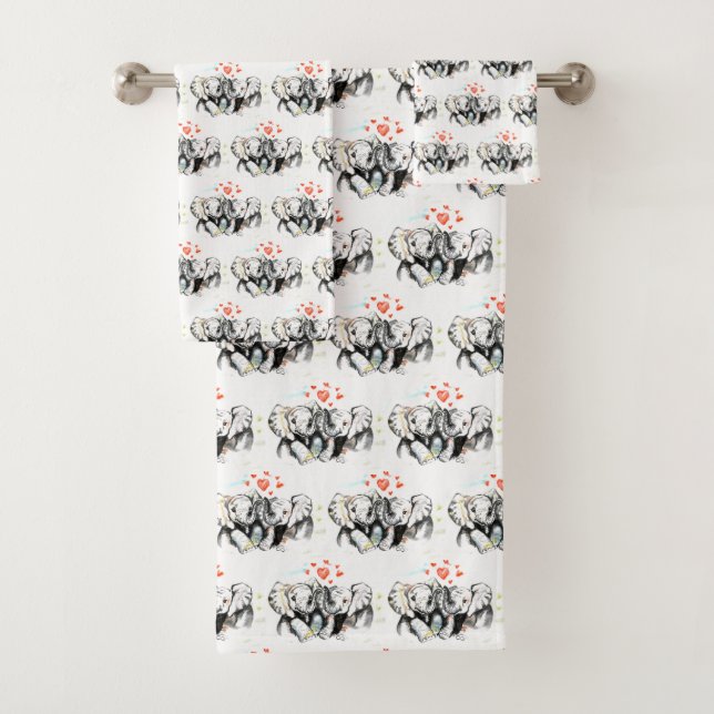 Elephants Family Bath Towel Set Painting (Insitu)
