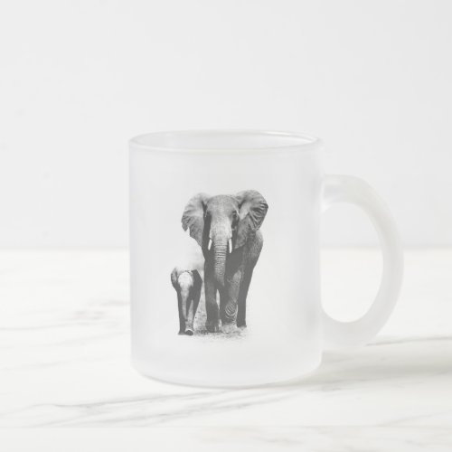 Elephants Frosted Glass Coffee Mug