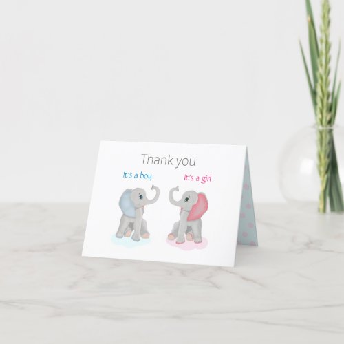 Elephants Gender Reveal Baby Shower Thank You Card