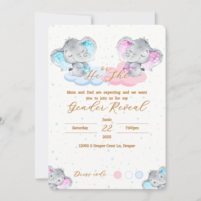 Elephant's Gender Reveal Invitation (Front)