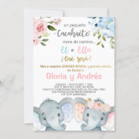 Elephants gender reveal invitation, Spanish. Invitation