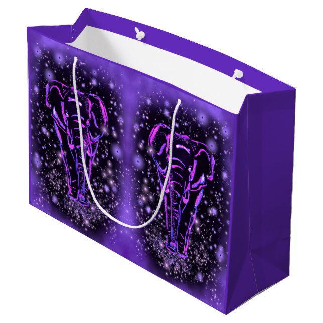 Elephants Gift Bag In Purple Pink Starry Night (Back Angled)