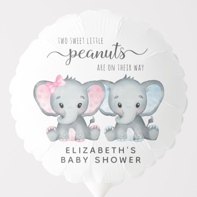 Elephants Girl Boy Twins Baby Shower Balloon (Front)