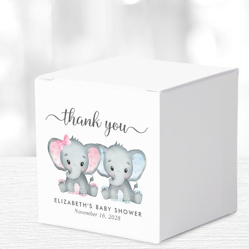Elephants Girl Boy Twins Baby Shower Thank You Favor Boxes