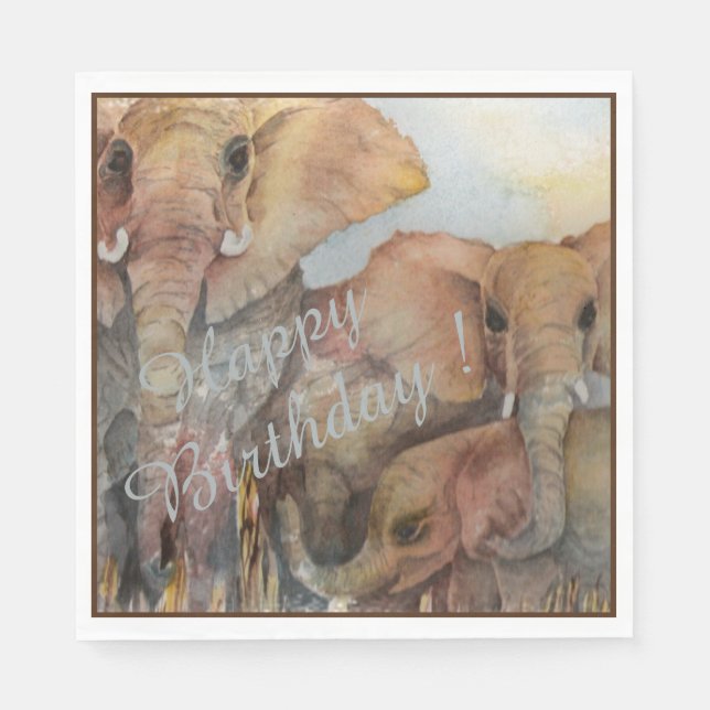 Elephants Happy 3rd Birthday Party Celebration Napkins (Front)