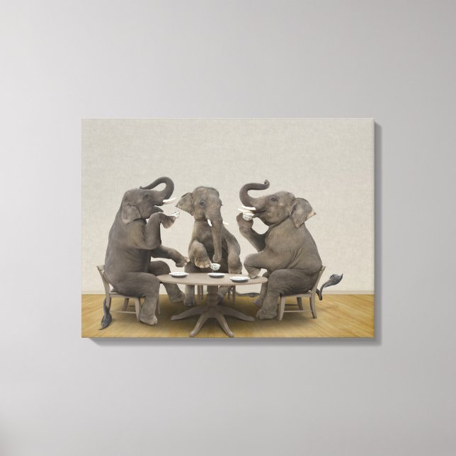 Elephants having tea party canvas print (Front)