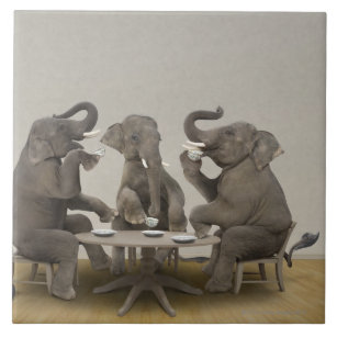 Elephants having tea party ceramic tile