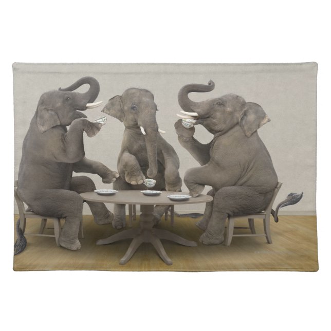 Elephants having tea party cloth placemat (Front)