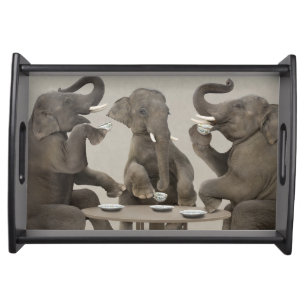 Elephants having tea party serving tray