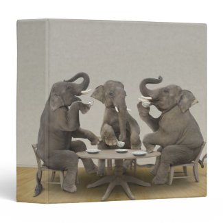 Elephants having tea party vinyl binders