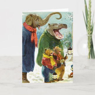 Elephants Hippopotamus & Bears Christmas Caroling Holiday Card