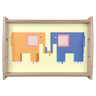 Elephants holding trunks serving tray