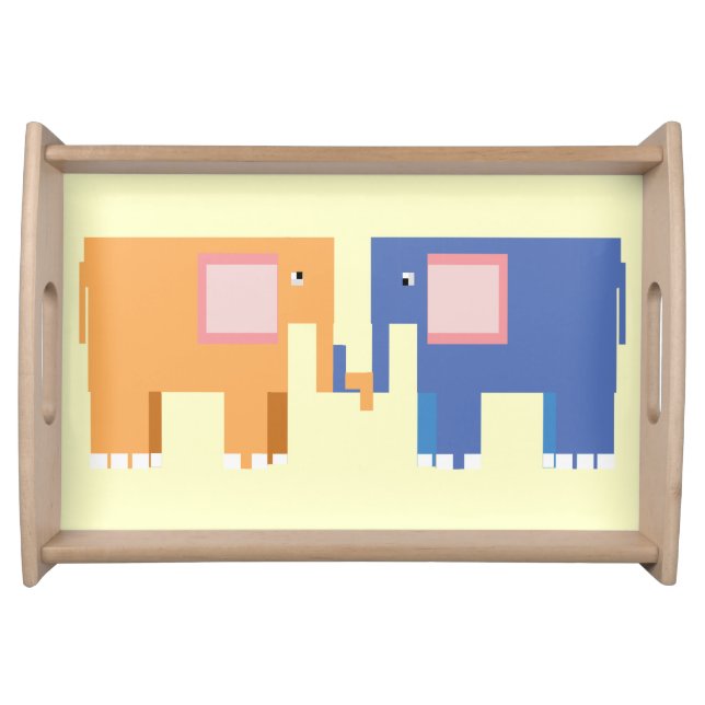 Elephants holding trunks serving tray (Front)