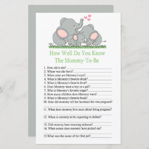 Elephants How well do you know baby shower game