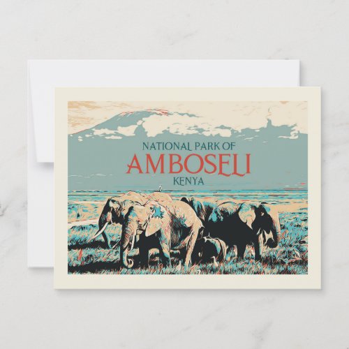 Elephants in Amboseli National Park Kenya Postcard