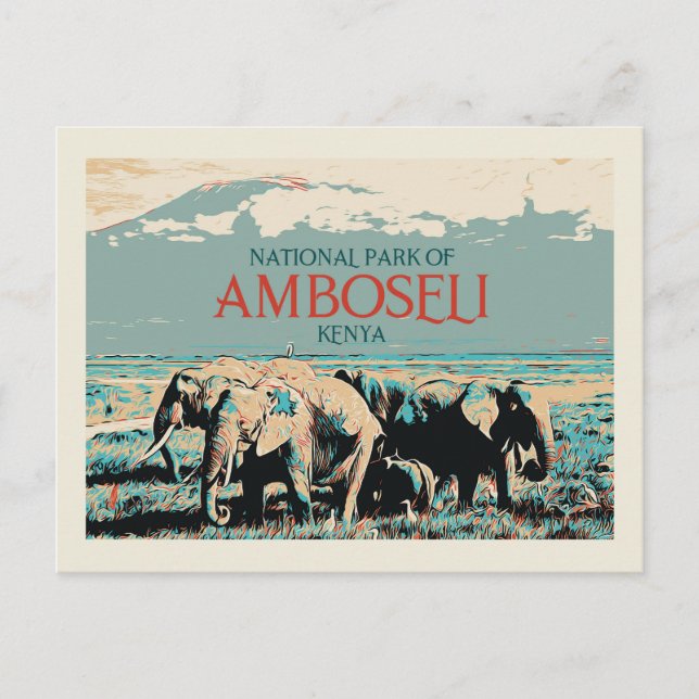 Elephants in Amboseli National Park, Kenya Postcard (Front)