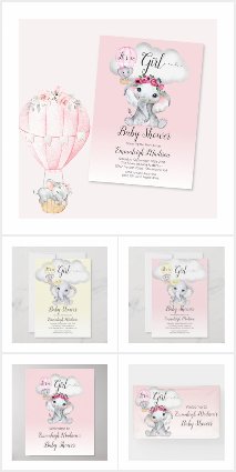 Elephants in Hot Air Balloons Baby Showers Pink