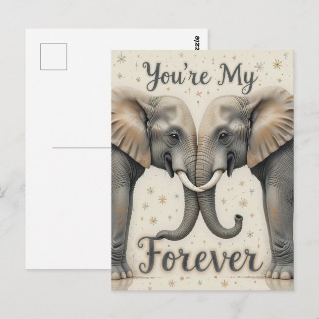 Elephants in Love Forever Art Postcard (Front/Back)