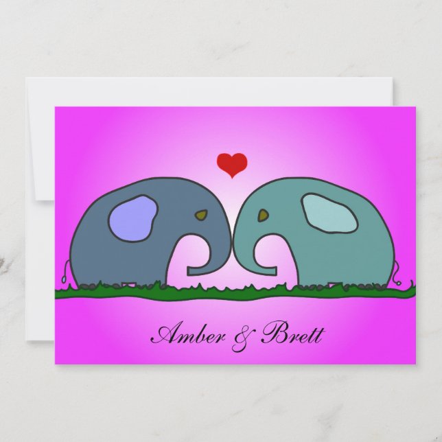 'Elephants in love' wedding invitation (Front)