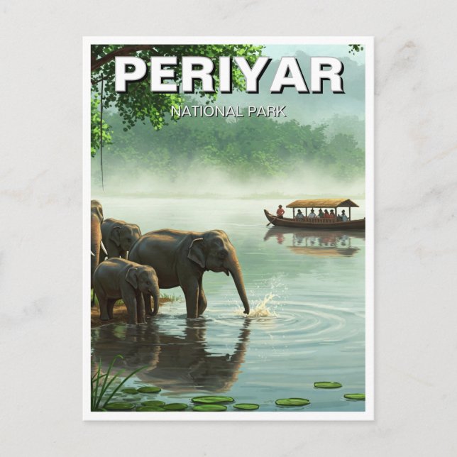 Elephants in Periyar National Park India Travel Postcard (Front)