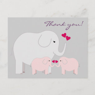 Elephants in Pink Thank You Postcard