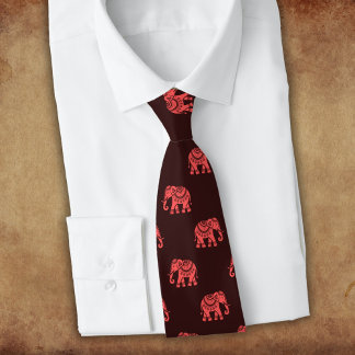 Elephants in red dressed up (on dark) neck tie