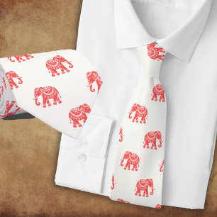 Elephants in red dressed up (on white) neck tie