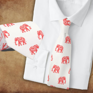 Elephants in red dressed up (on white) neck tie
