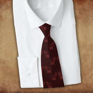 Elephants in red with raised trunks (on dark) neck tie