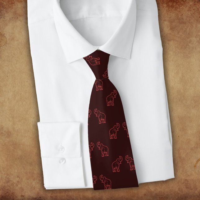 Elephants in red with raised trunks (on dark) neck tie (Creator Uploaded)