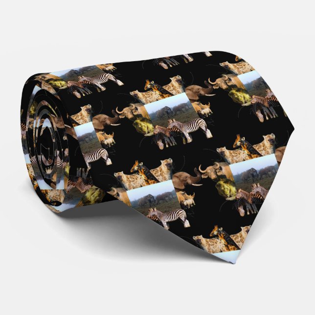 Elephants in the Mist Wildlife Frame Neck Tie (Rolled)