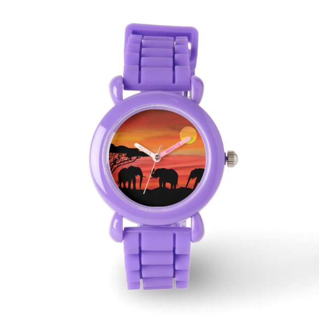 Elephants in the Serengeti Sunset Watch (Front)