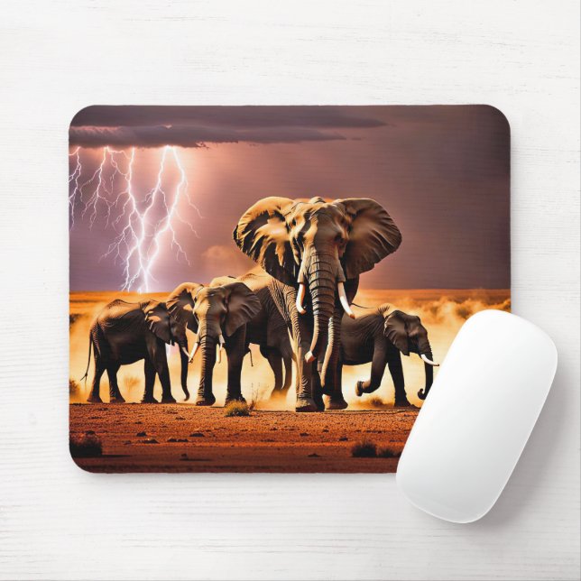 Elephants In Thunderstorm Mouse Pad (With Mouse)