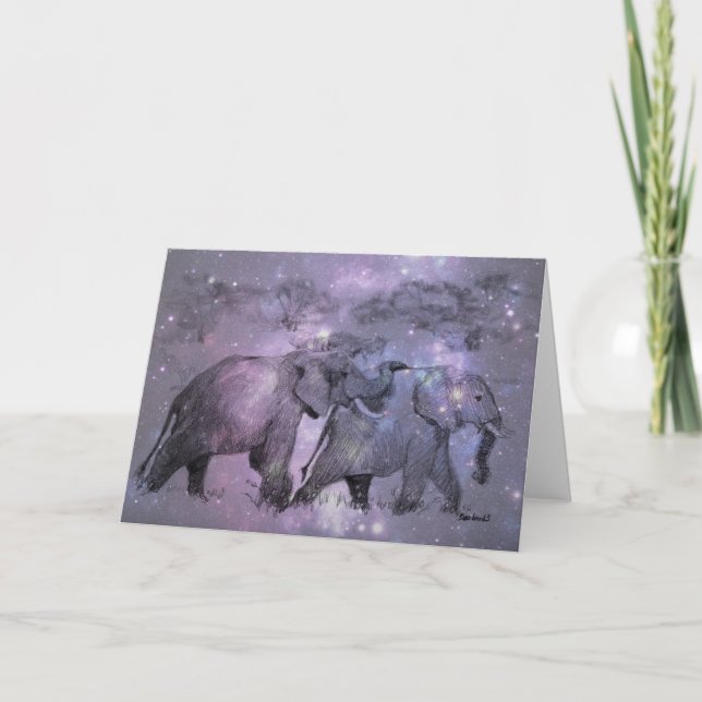 Elephants in Winter Customizable Holiday Card (Front)