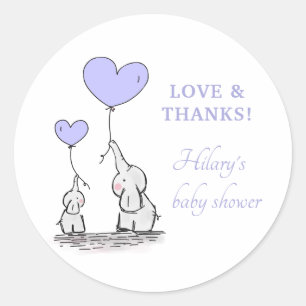 Elephants Lilac Balloons Baby Shower Thank You Classic Round Sticker