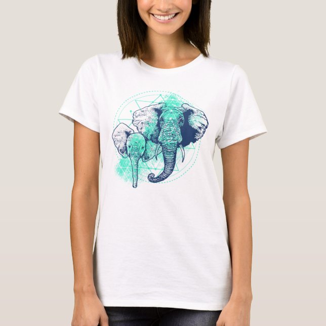 Elephants line drawing tattoo illustration T-Shirt (Front)