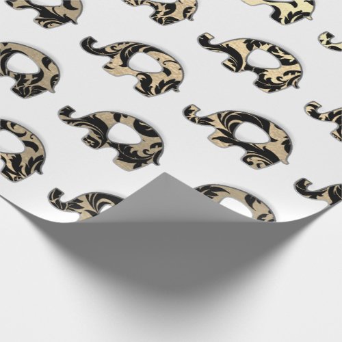 Elephants Lux Oriental Black Champaigne Gold VIP Wrapping Paper