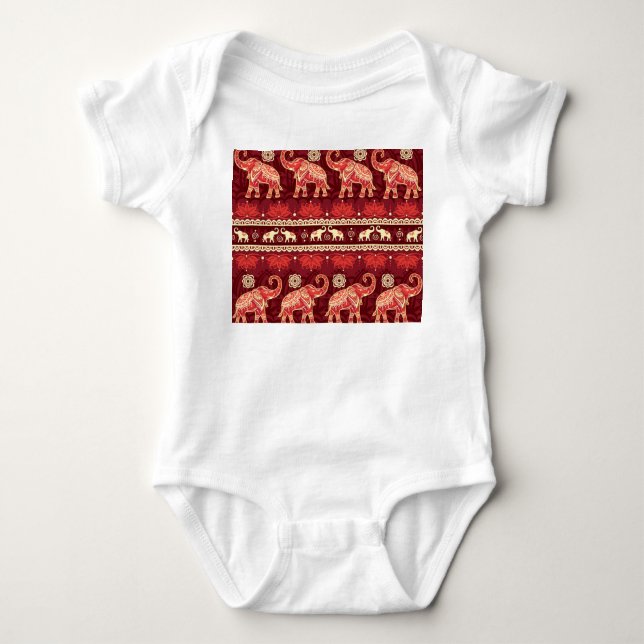 Elephants March: Playful Seamless Pattern. Baby Bodysuit (Front)