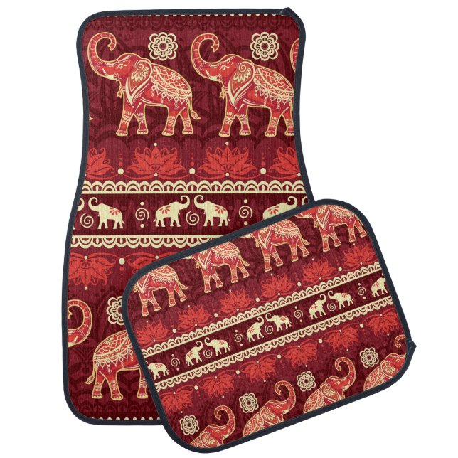 Elephants March: Playful Seamless Pattern. Car Floor Mat (Set)