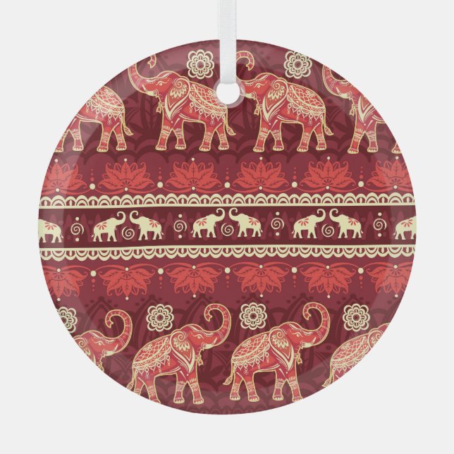 Elephants March: Playful Seamless Pattern. Glass Ornament (Front)