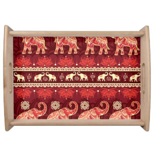 Elephants March: Playful Seamless Pattern. Serving Tray